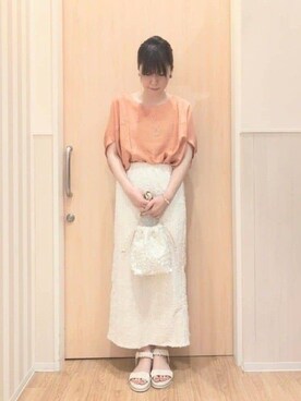 「SHOO・LA・RUE（シューラルー）の【S-LL/ひんやり/体型カバー】ゆるシルエットが心地よい ドルマンブラウス（シャツ/ブラウス、オレンジ系）」を使った、UEさん（レディース）の夏コーディネート
