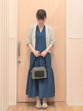 「DRESKIP（ドレスキップ）のキラッと光るラメとスパンコールが印象的 メッシュカーディガン（カーディガン/ボレロ、ホワイト系）」を使った、UEさん（レディース）の夏コーディネート