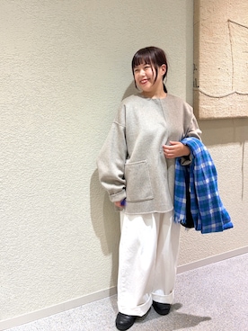 「かぐれ（カグレ）のウールノーカラージャケット（ノーカラージャケット、グレー系）」を使った、こもりさん（レディース・146cm）の秋コーディネート