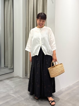 「かぐれ（カグレ）のリネンハーフスリーブシャツ（シャツ/ブラウス、ホワイト系）」を使った、こもりさん（レディース・146cm）の夏コーディネート