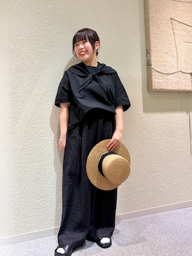 「かぐれ（カグレ）のスカーフプルオーバー（シャツ/ブラウス、ブルー系）」を使った、こもりさん（レディース・146cm）の春コーディネート