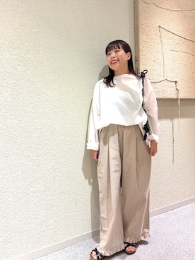 「かぐれ（カグレ）のコットンラミーワイドプルオーバー（シャツ/ブラウス、ホワイト系）」を使った、こもりさん（レディース・146cm）の夏コーディネート