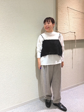 「かぐれ（カグレ）のコットンラウンドカットソー（Tシャツ/カットソー、ホワイト系）」を使った、こもりさん（レディース・146cm）の秋コーディネート