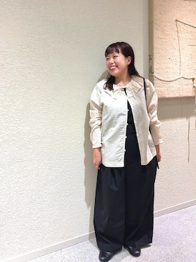 「かぐれ（カグレ）のフリルネックドットブラウス（シャツ/ブラウス、ホワイト系）」を使った、こもりさん（レディース・146cm）の秋コーディネート