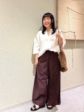 「かぐれ（カグレ）のコットンサイドタックワイドパンツ（その他パンツ）」を使った、こもりさん（レディース・146cm）の夏コーディネート