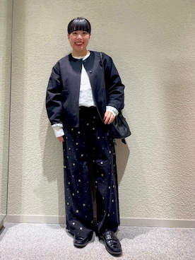 「かぐれ（カグレ）の『セットアップ対応』 ノーカラージャケット（ノーカラージャケット、ブラック系）」を使った、こもりさん（レディース・146cm）の春コーディネート