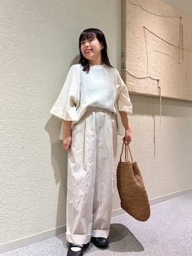 「かぐれ（カグレ）のウェザーワッシャーワイドパンツ（その他パンツ、その他）」を使った、こもりさん（レディース・146cm）の夏コーディネート