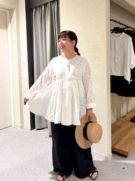 「かぐれ（カグレ）のカットJQアンガルカシャツ（シャツ/ブラウス、ホワイト系）」を使った、こもりさん（レディース・146cm）の夏コーディネート