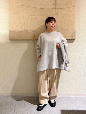 「かぐれ（カグレ）のウールコットンワイドプルオーバー（シャツ/ブラウス、グレー系）」を使った、こもりさん（レディース・146cm）の秋コーディネート