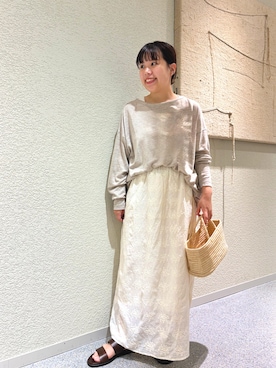 「かぐれ（カグレ）のコットンガーゼ刺繍スカート（スカート、ホワイト系）」を使った、こもりさん（レディース・146cm）の夏コーディネート