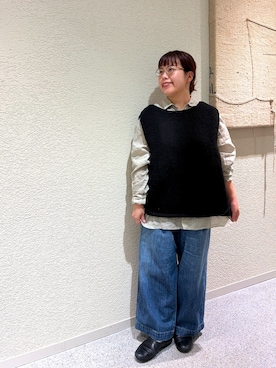 「かぐれ（カグレ）のコットンローゲージニットベスト（ベスト、ブラック系）」を使った、こもりさん（レディース・146cm）の秋コーディネート