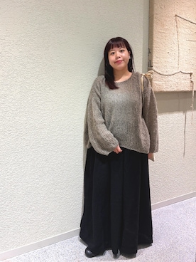 「かぐれ（カグレ）のペルーアルパカルーズニット（ニット/セーター、グレー系）」を使った、こもりさん（レディース・146cm）の秋コーディネート