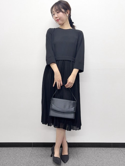 セール】【喪服・礼服】コンビプリーツワンピース ブラックフォーマル