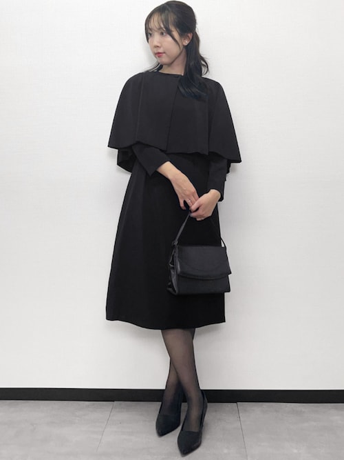 セール】【喪服 礼服】ケープ 膝丈 フレア ワンピース セットアップ