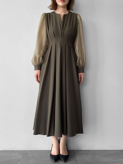 セール】オーガンジースリーブXラインキーネック フレア ロング 結婚式