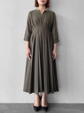 「アイテム（ドレス、グリーン系）」を使った、GIRLさん（レディース・154cm）の秋コーディネート