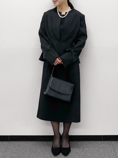 セール】【喪服 礼服】ノーカラーペプラムジャケット コクーン