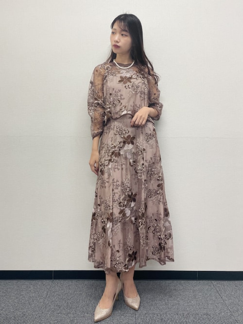 フラワー付きチュールドッキングドレス セール】チュール レース フラワー刺繍 ドッキング 結婚式 ワンピース