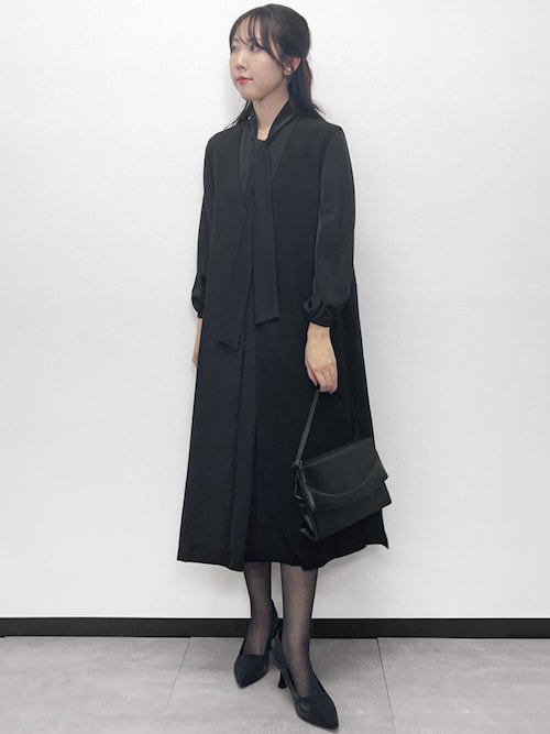 セール】【喪服・礼服】ロングジレ ボウタイフレアワンピース セット