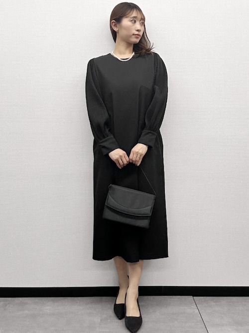 喪服・礼服】プリーツスリーブIラインワンピース ブラックフォーマル