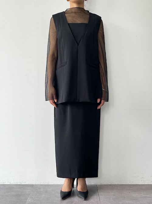 GIRL オケージョンドレス　チュールレイヤードトップス・タイトスカート　M セール】チュールレイヤードトップス・タイトスカート セットアップ