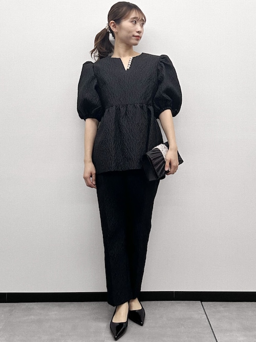 セール】ふくれジャガードブラウス・テーパードパンツ セットアップ