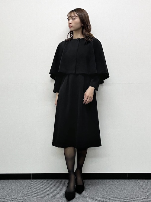セール】【喪服 礼服】ケープ 膝丈 フレア ワンピース セットアップ