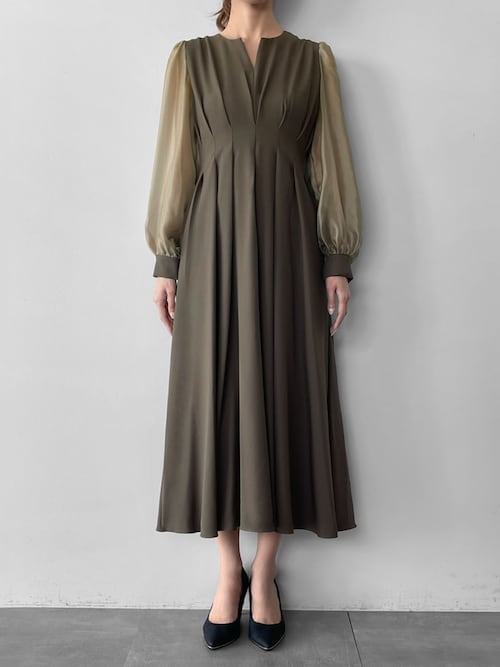 セール】オーガンジースリーブXラインキーネック フレア ロング 結婚式