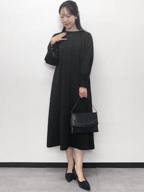 喪服・礼服】フォーマルワンピース 長袖 Aライン ロング丈 セレモニー