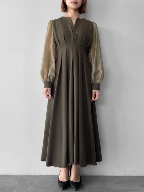 セール】オーガンジースリーブXラインキーネック フレア ロング 結婚式