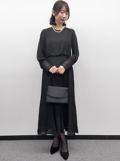 セール】【喪服・礼服】レースカフスブラウジングマーメイドワンピース
