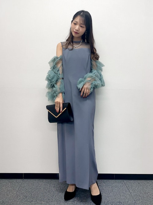 3WAY 着回しを楽しめる】チュールスリーブ ロング 結婚式 ワンピース