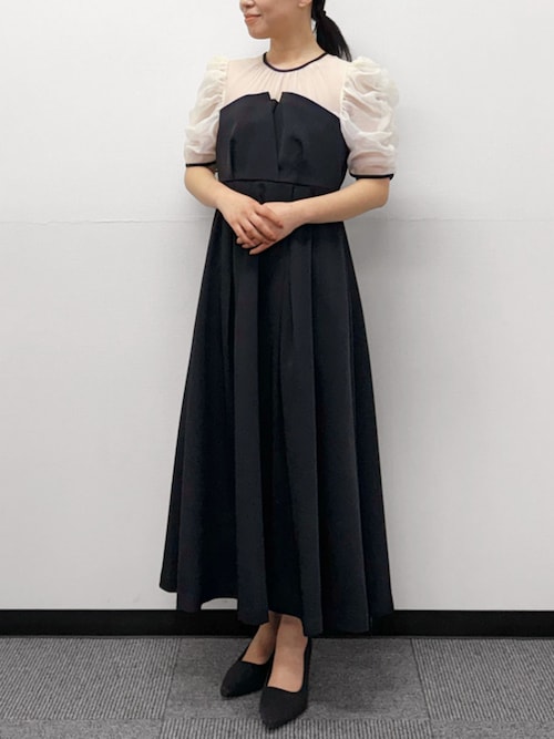 低身長/大きいサイズあり]シアー オーガンジー ギャザースリーブ 結婚