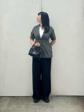 「SENSE OF PLACE by URBAN RESEARCH(センスオブプレイスバイアーバンリサーチ)の『イージーケア』ワイドイージーパンツ(スラックス、ブラック系)」を使った、ririkaさん(レディース・160cm)の夏コーディネート
