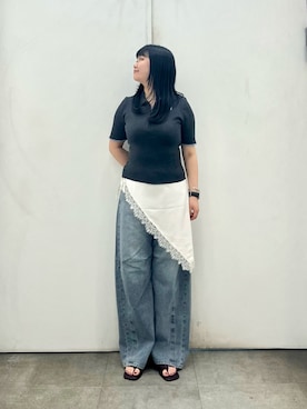 「SENSE OF PLACE by URBAN RESEARCH(センスオブプレイスバイアーバンリサーチ)の『洗濯可』ハーフZIPニットポロ(ニット/セーター、グレー系)」を使った、ririkaさん(レディース・160cm)の夏コーディネート