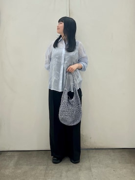 「SENSE OF PLACE by URBAN RESEARCH(センスオブプレイスバイアーバンリサーチ)のシシュウシアーシャツ(シャツ/ブラウス、ブルー系)」を使った、ririkaさん(レディース・160cm)の夏コーディネート