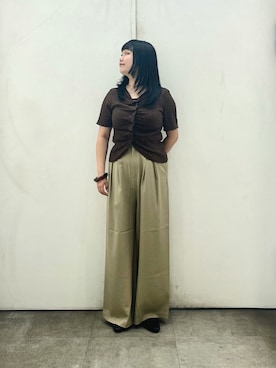 「SENSE OF PLACE by URBAN RESEARCH(センスオブプレイスバイアーバンリサーチ)のフロントタックメッシュレーストップ(カーディガン/ボレロ、ブラウン系)」を使った、ririkaさん(レディース・160cm)の夏コーディネート