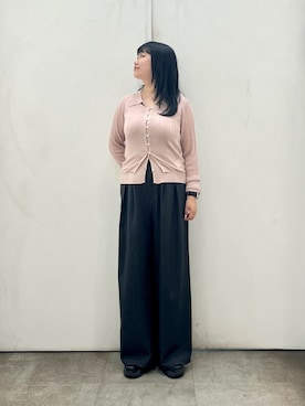 「SENSE OF PLACE by URBAN RESEARCH(センスオブプレイスバイアーバンリサーチ)のエリツキポロニットカーディガンセット(ニット/セーター、ピンク系)」を使った、ririkaさん(レディース・160cm)の夏コーディネート