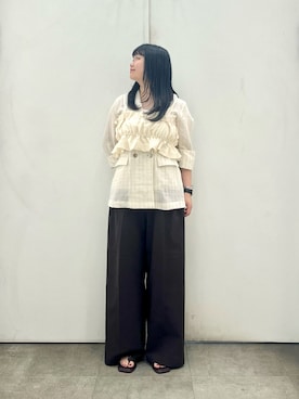 「SENSE OF PLACE by URBAN RESEARCH(センスオブプレイスバイアーバンリサーチ)の『接触冷感』シアーストライプテーラードジャケット(その他アウター、ホワイト系)」を使った、ririkaさん(レディース・160cm)の夏コーディネート