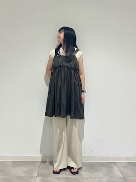「KBF(ケイビーエフ)のフレンチスリーブレースシャツ(シャツ/ブラウス、ホワイト系)」を使った、ririkaさん(レディース・160cm)の夏コーディネート