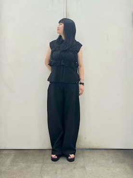 「SENSE OF PLACE by URBAN RESEARCH(センスオブプレイスバイアーバンリサーチ)のビスチェセットノースリーブシャツ(シャツ/ブラウス、ブラック系)」を使った、ririkaさん(レディース・160cm)の夏コーディネート