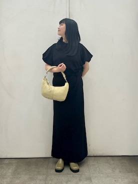 「SENSE OF PLACE by URBAN RESEARCH(センスオブプレイスバイアーバンリサーチ)の撥水コクーンカットトップ(Tシャツ/カットソー、ブラック系)」を使った、ririkaさん(レディース・160cm)の夏コーディネート