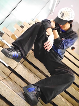 「Y-3(ワイスリー)のアイテム(帽子)」を使った、あおねいびぃさん(メンズ・177cm)の秋コーディネート