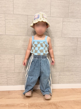 「しまむら（シマムラ）のアイテム（キャミソール、ブルー系）」を使った、medoi2さん（キッズ・80cm）の夏コーディネート