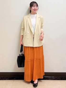 「Reflect（リフレクト）のコットンリネンテーラードジャケット（テーラードジャケット、ベージュ系）」を使った、mikikoさん（レディース・160cm）の夏コーディネート
