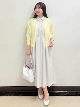 「Reflect（リフレクト）のフレンチスリーブシャツワンピース（ワンピース、ベージュ系）」を使った、mikikoさん（レディース・160cm）の春コーディネート