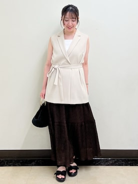 「Reflect（リフレクト）のカットソータンクトップ（タンクトップ、ホワイト系）」を使った、mikikoさん（レディース・160cm）の春コーディネート