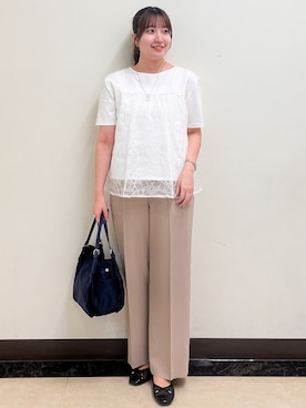 「Reflect（リフレクト）の【UVカット／接触冷感／手洗い可】ラッセルレースプルオーバー（Tシャツ/カットソー、ホワイト系）」を使った、mikikoさん（レディース・160cm）の夏コーディネート