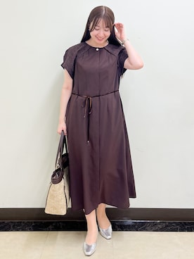 「Reflect（リフレクト）のカットワークレーススリーブワンピース（ワンピース、ブラウン系）」を使った、mikikoさん（レディース・160cm）の夏コーディネート