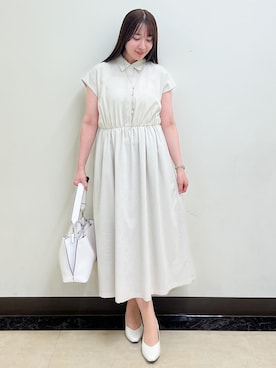 「Reflect（リフレクト）のフレンチスリーブシャツワンピース（ワンピース、ベージュ系）」を使った、mikikoさん（レディース・160cm）の春コーディネート
